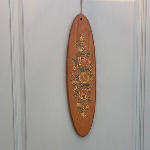 Hand-Painted Floral Wood Wall Decor - Orange and Green
